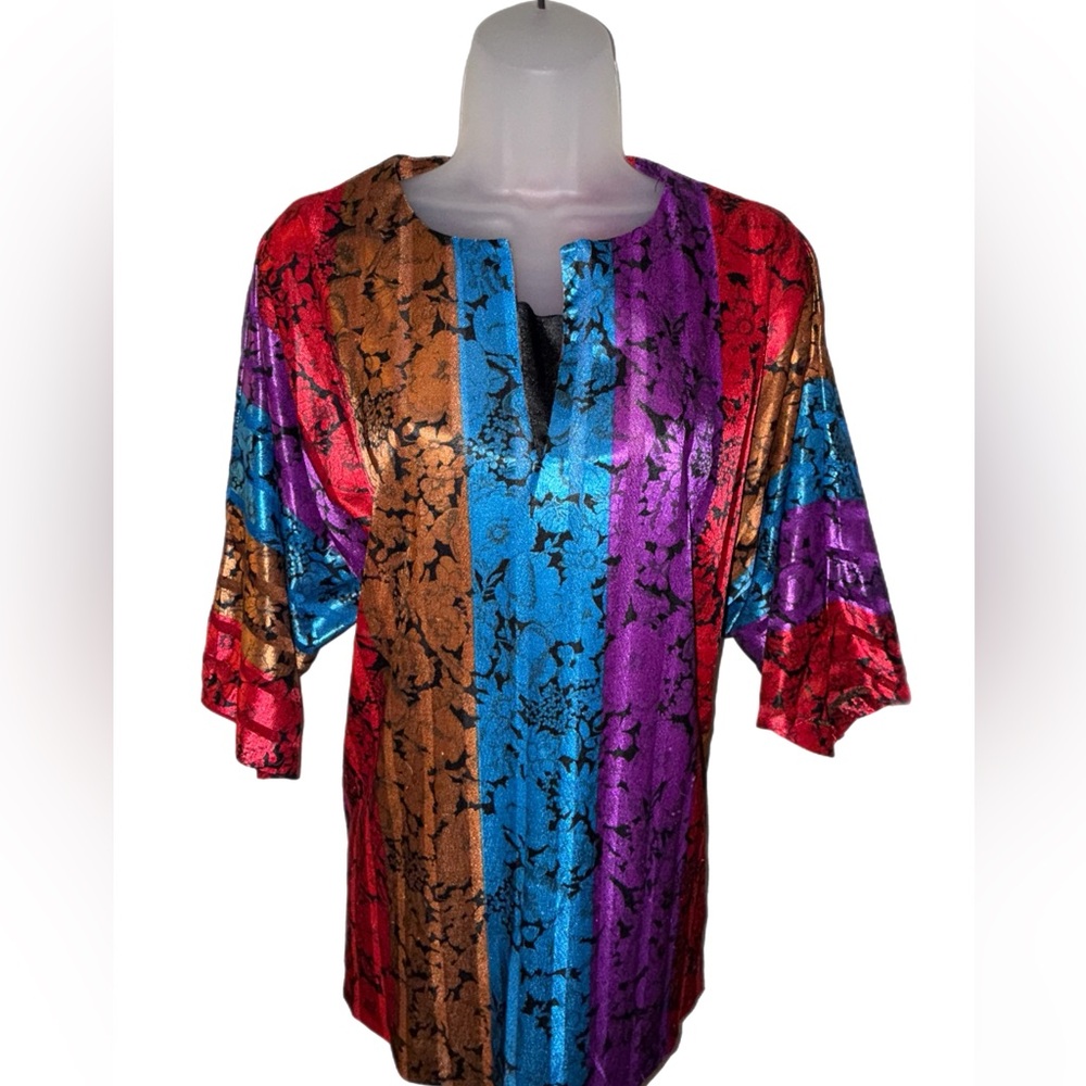 Vintage flashy 80s multi-colored plus size blouse